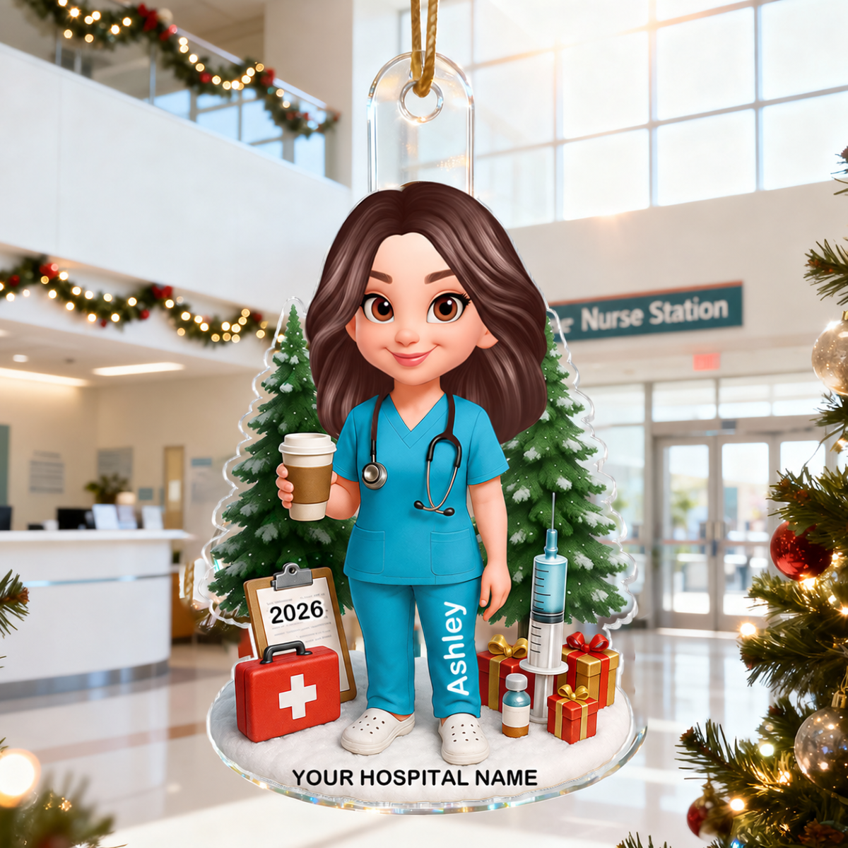 3D Effect Proud Nurse With Signature Symbols Christmas - Personalized Acrylic Ornament - Christmas Gift For Nurses