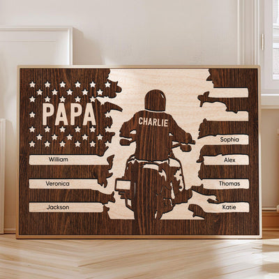 Best Biker Papa Grandpa Ever Nation Flag Kids Names Personalized Poster