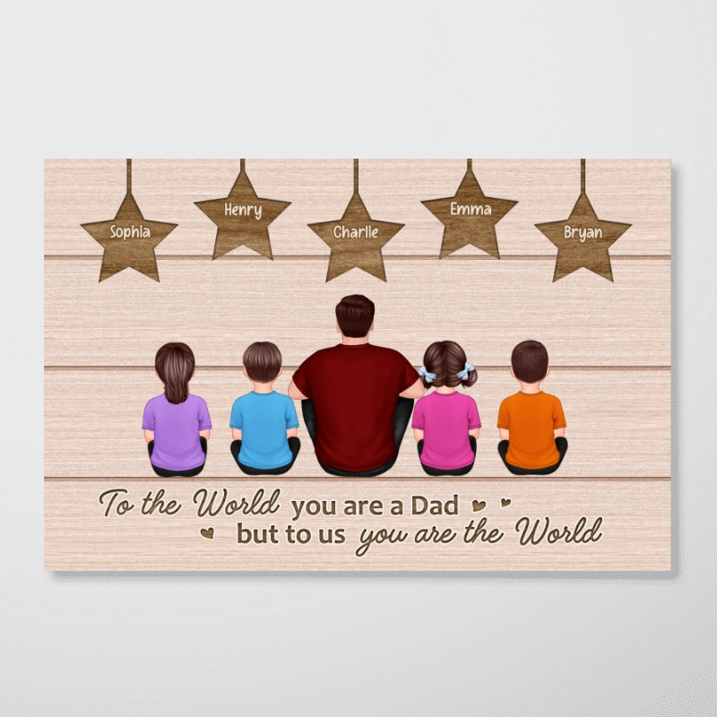 Best Dad Ever Back View Man Kids Dog Cat Sitting Under Stars Personalized Poster, Gift For Dad