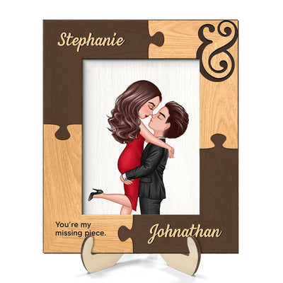 Puzzle Frame Couple Hugging Kissing Personalized 2-layer Wooden Plaque