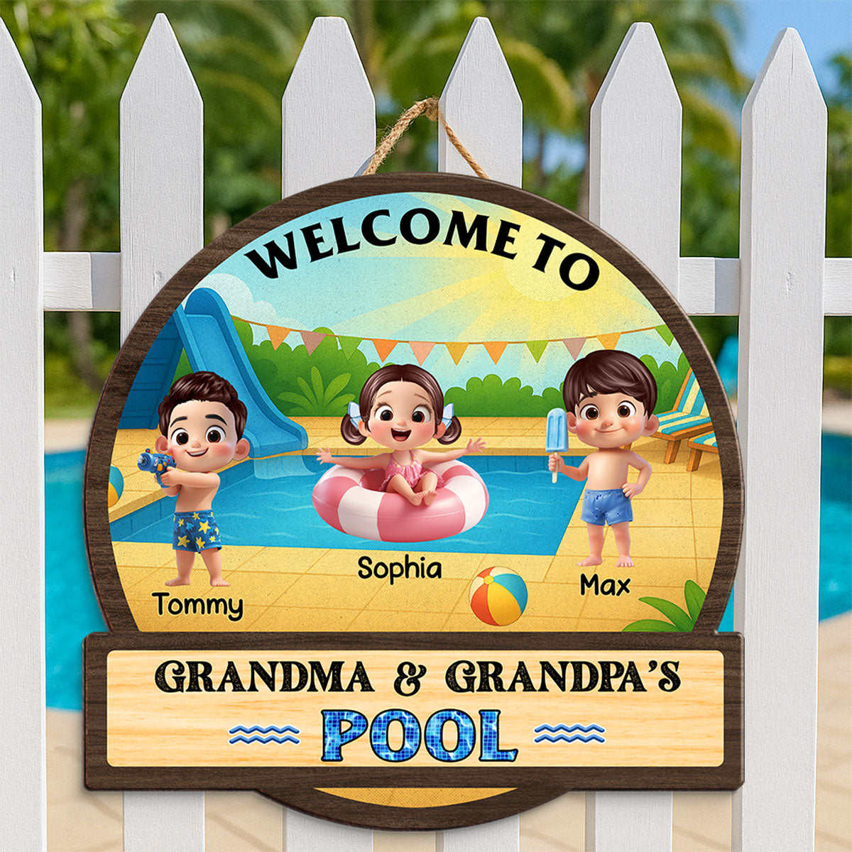 Welcome to Grandma & Grandpa's Pool Personalized Wood Sign, Grandkids Pool Summer Welcome Sign