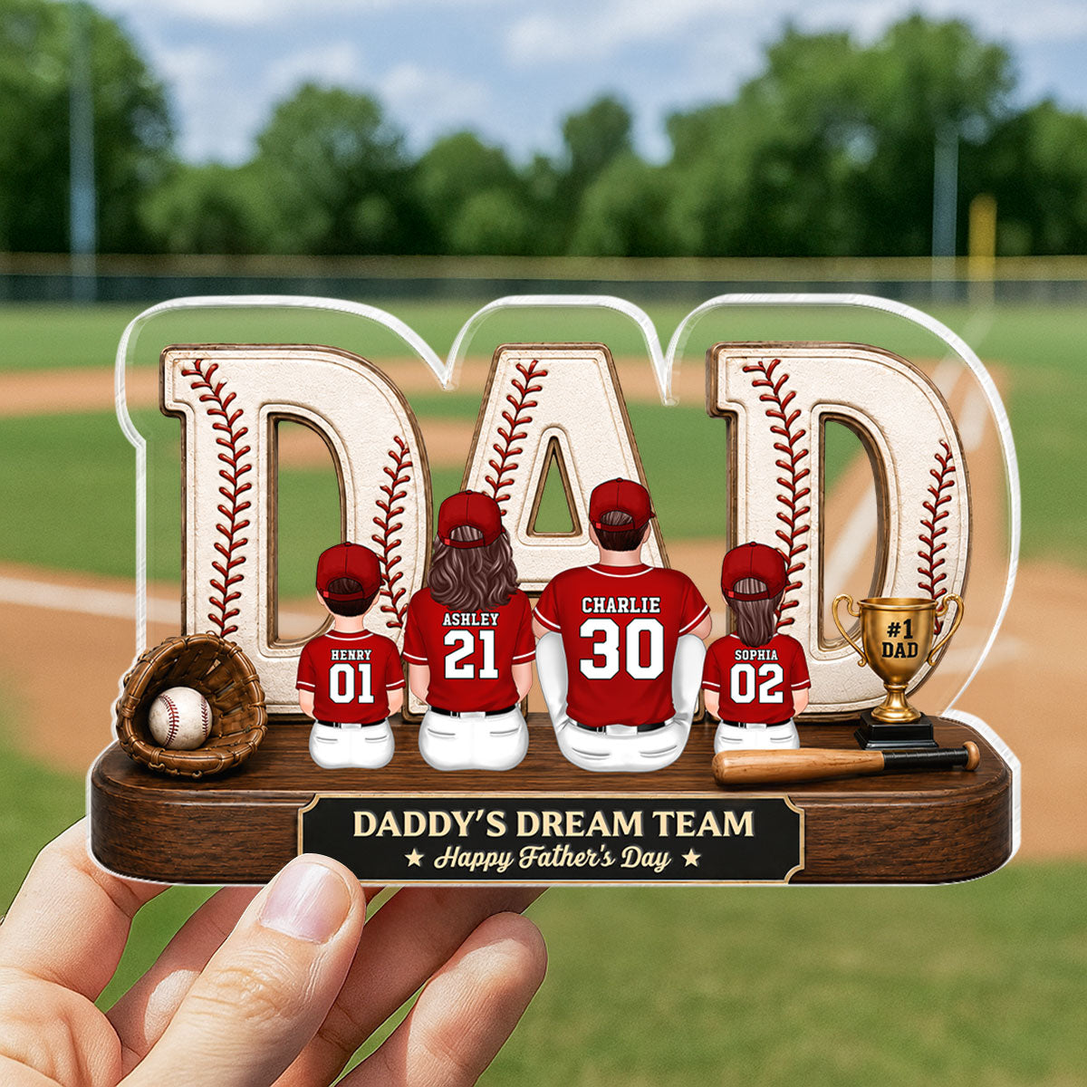 Baseball Daddy's Dream Team - Personalized Acrylic Block Plaque - Father's Day Gift For Dad, Husband, Baseball Fans