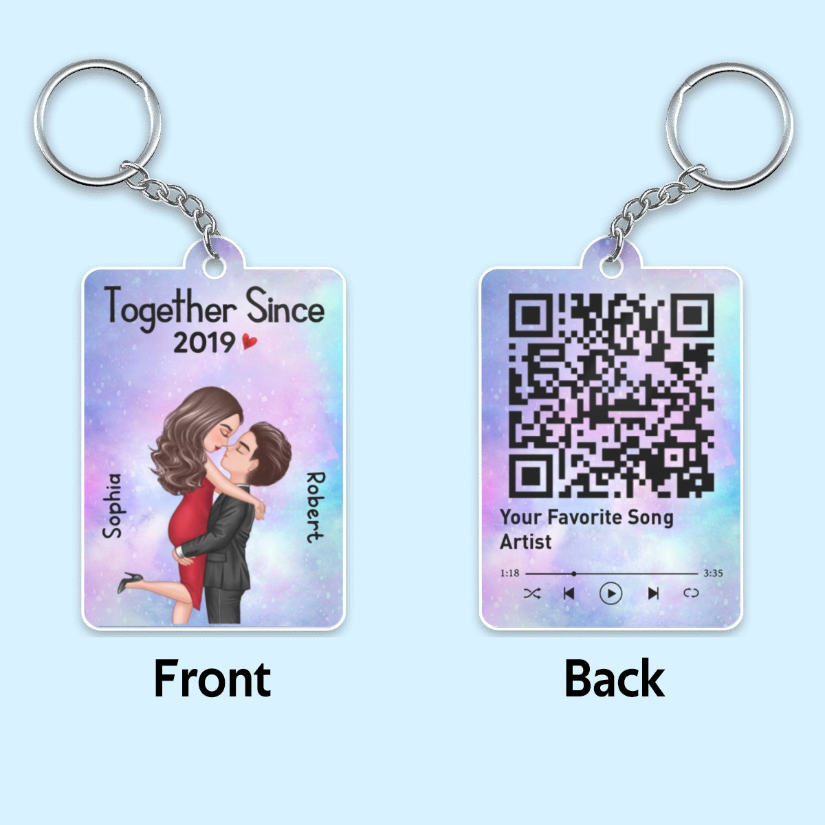 Hugging Kissing Doll Couple Together Since Favorite Song Scannable QR Code - Personalized Acrylic Keychain