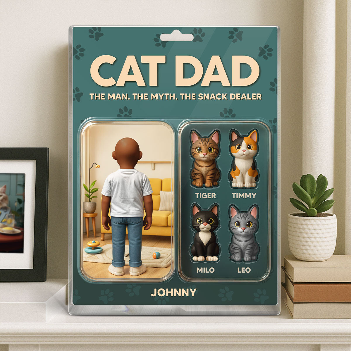 Cat Dad Cartoon Figures Style Personalized Acrylic Block Plaque, Father's Day Gift for Cat Lover