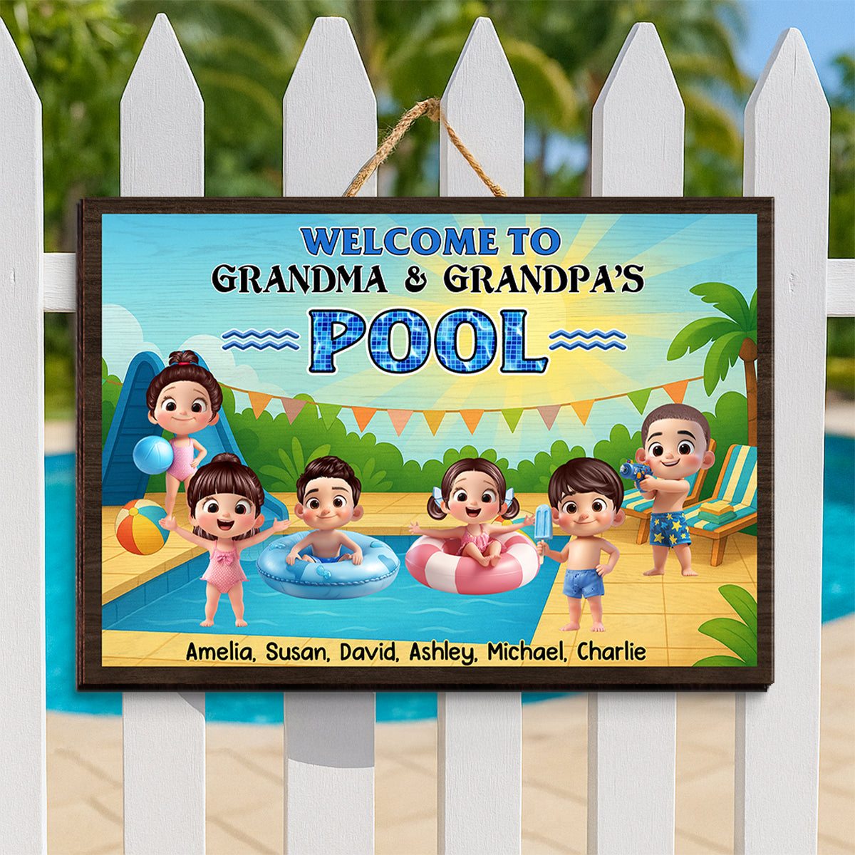 Welcome to Grandma & Grandpa's Pool Personalized Wood Sign, Granparents Hosting Grandkids, Customer Pool Sign