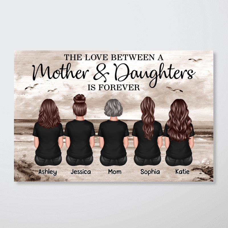 Mom And Sons Daughters Retro Vintage Beach Landscape Personalized Poster, Gift For Mom