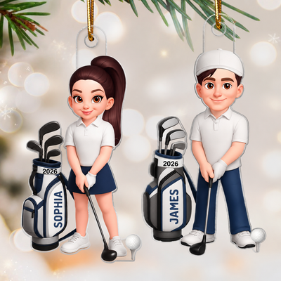 3D Effect Christmas Golf Man Woman - Personalized Acrylic Ornament - Gift For Golfers