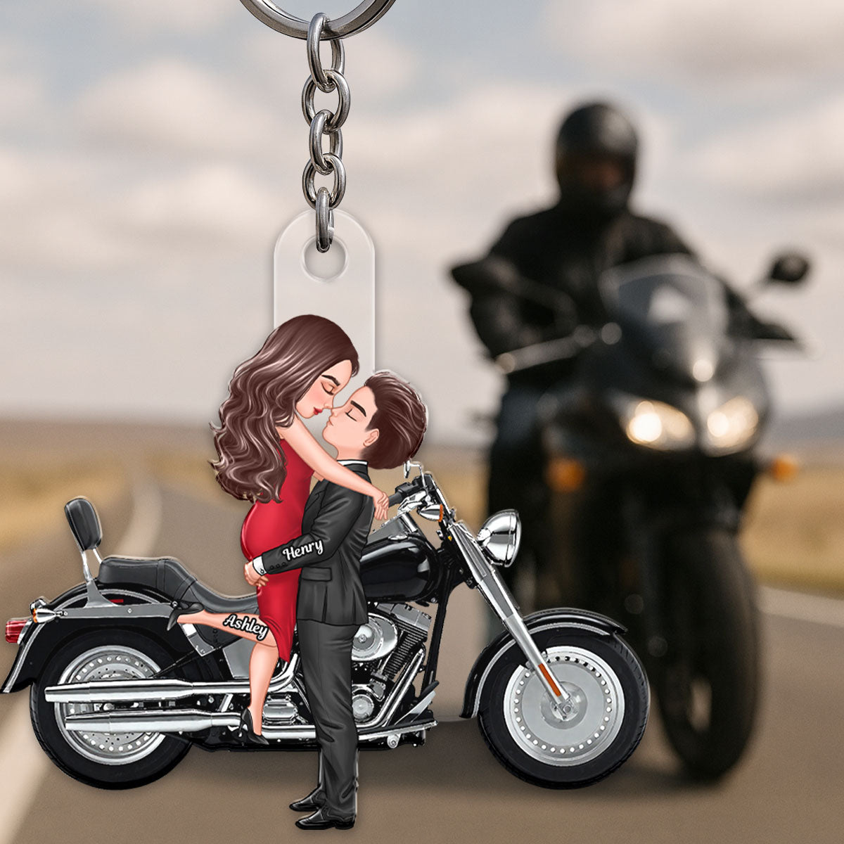 Couple Kissing Motorcycle - Personalized Acrylic Keychain - Gift For Him, Gift For Her, Gift For Couple