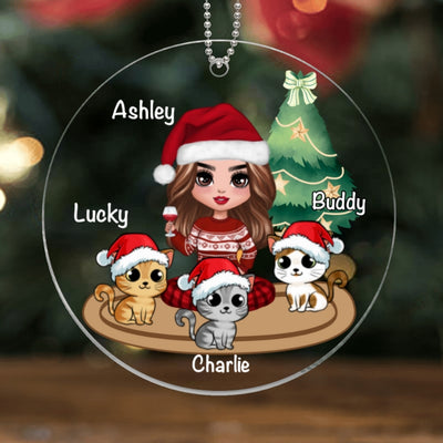 A Girl And Her Cats Personalized Christmas Acrylic Ornament