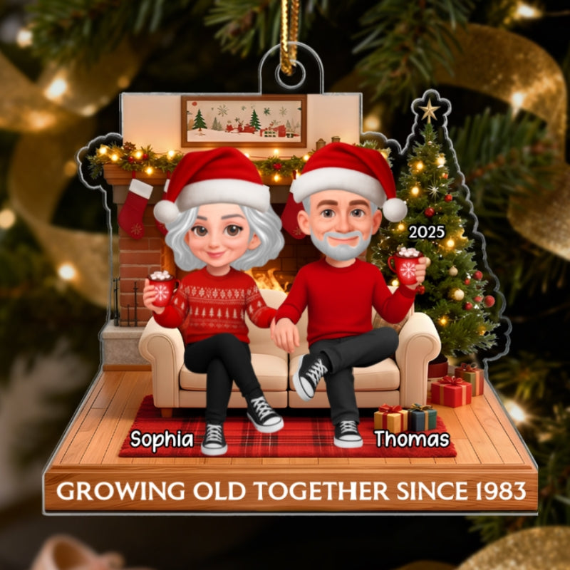 3D Effect Christmas Couple Cozy Christmas - Personalized Acrylic Ornament - Heartfelt Gift For Couple