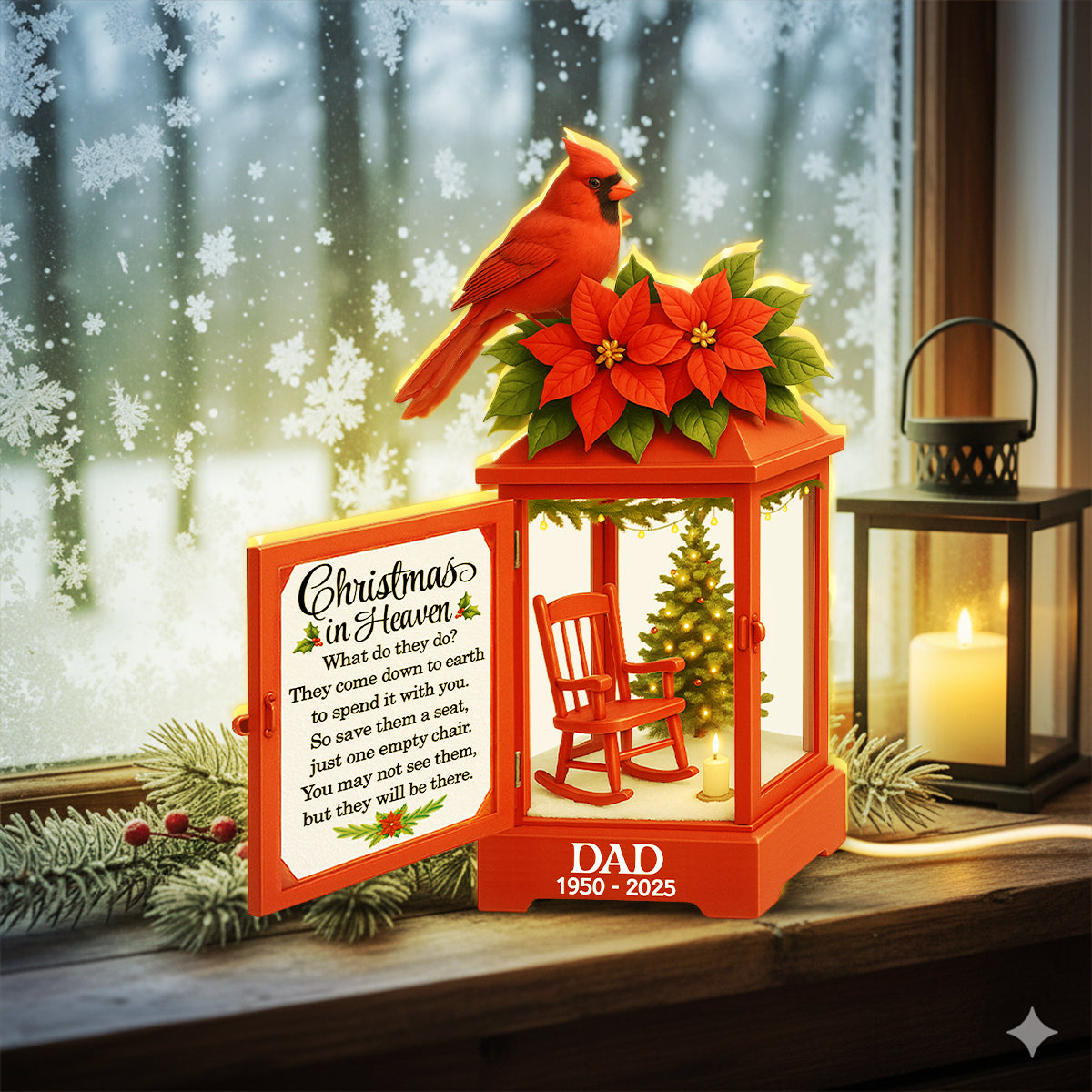 Christmas In Heaven Red Lantern - Personalized Light Box - Christmas Gift For Loss Of Loved Ones