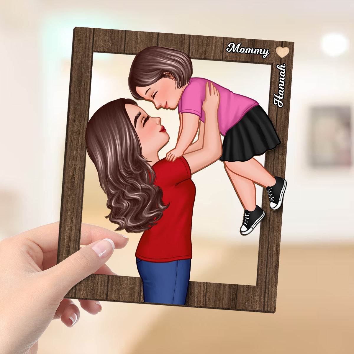 Grandma Mom Lifting Kid Frame Personalized 2-Layer Wooden Plaque