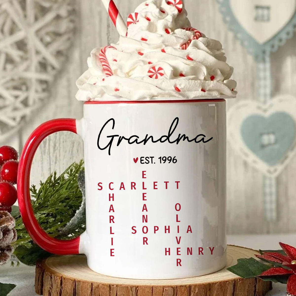 Grandma Est. Grandkids Names Crossword Puzzle Art Personalized Mug
