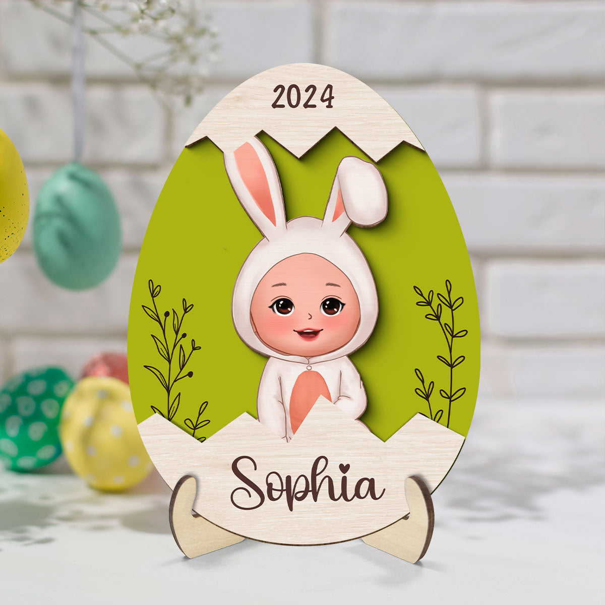 Easter Gift For Grandkids Little Bunny Inside Easter Egg Personalized 2-Layer Wooden Plaque