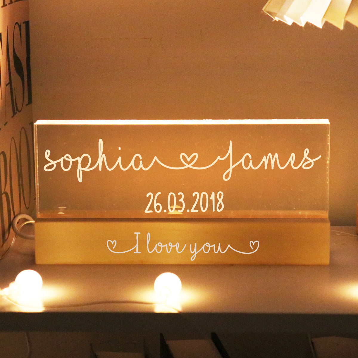 Couple Names Personalized Acrylic Block LED Night Light, Heartfelt  Anniversary Gift For Him, For Her, For Boyfriend, Girlfriend, Husband, Wife