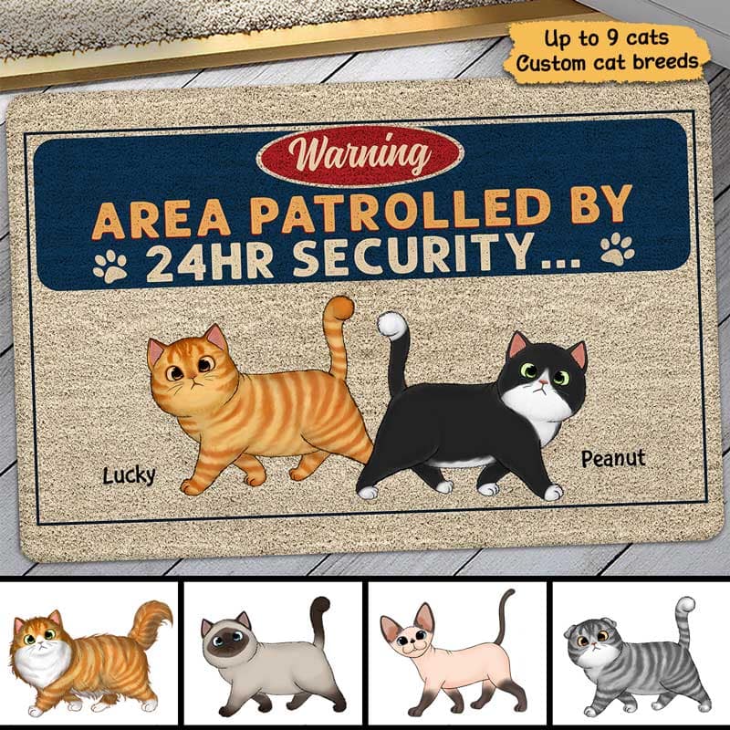 Warning Area Patrolled By Cats Personalized Doormat