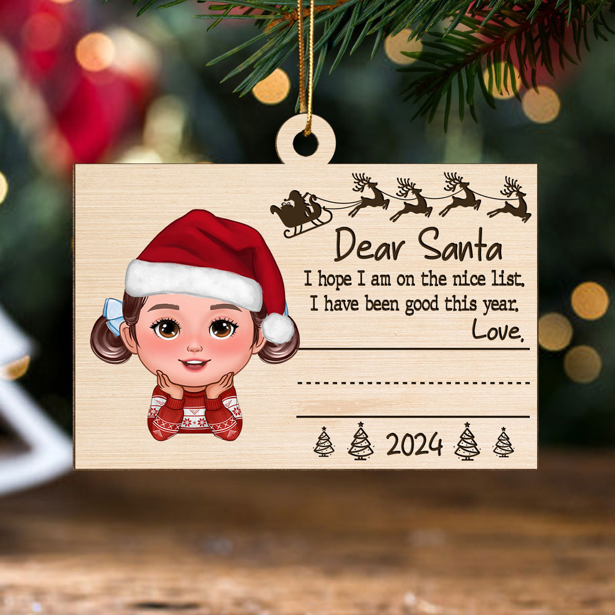 Dear Santa From Kid Christmas Personalized Wooden Ornament, Child's Handwriting, Sign Your Own Name