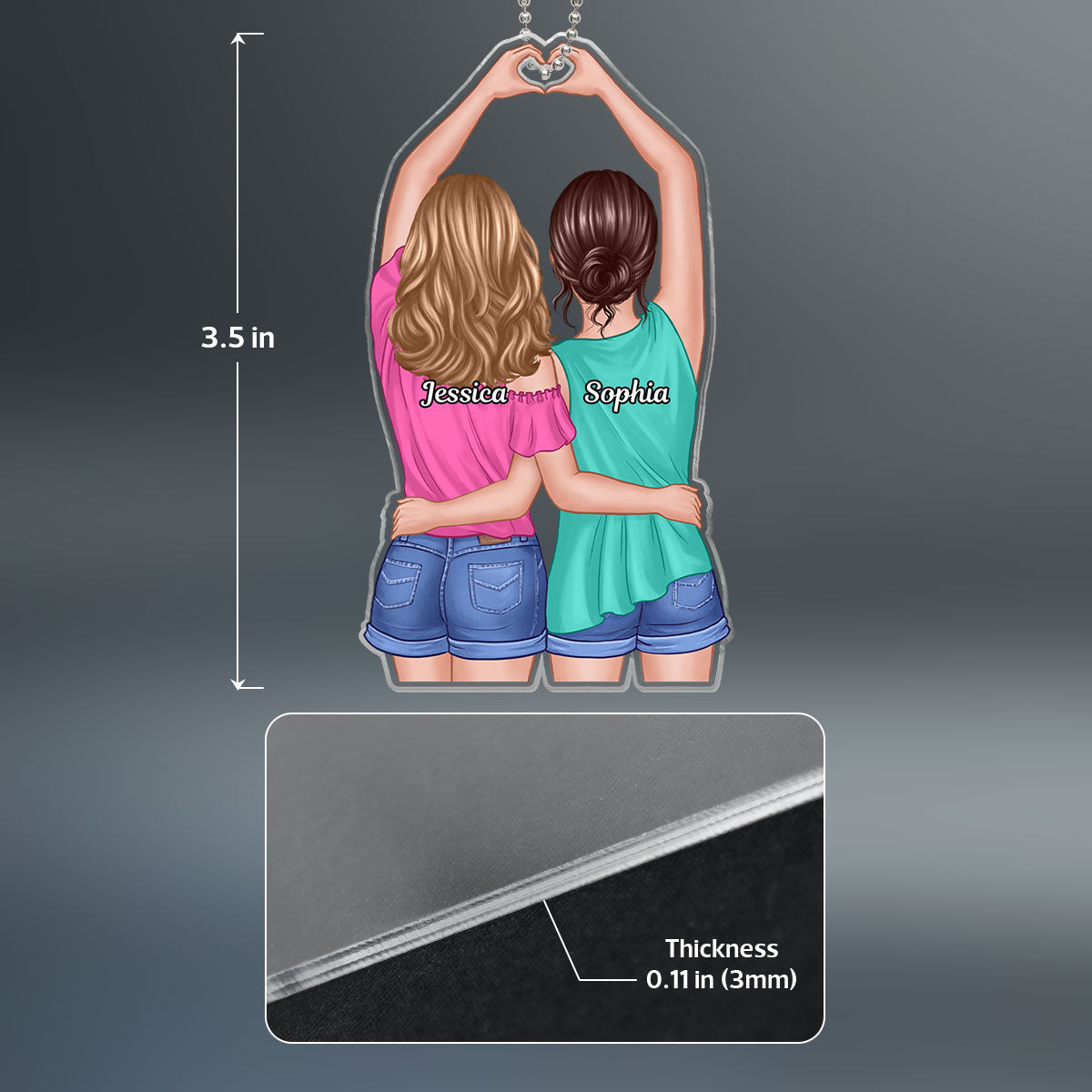 Besties Heart Hand Back View Personalized Acrylic Ornament