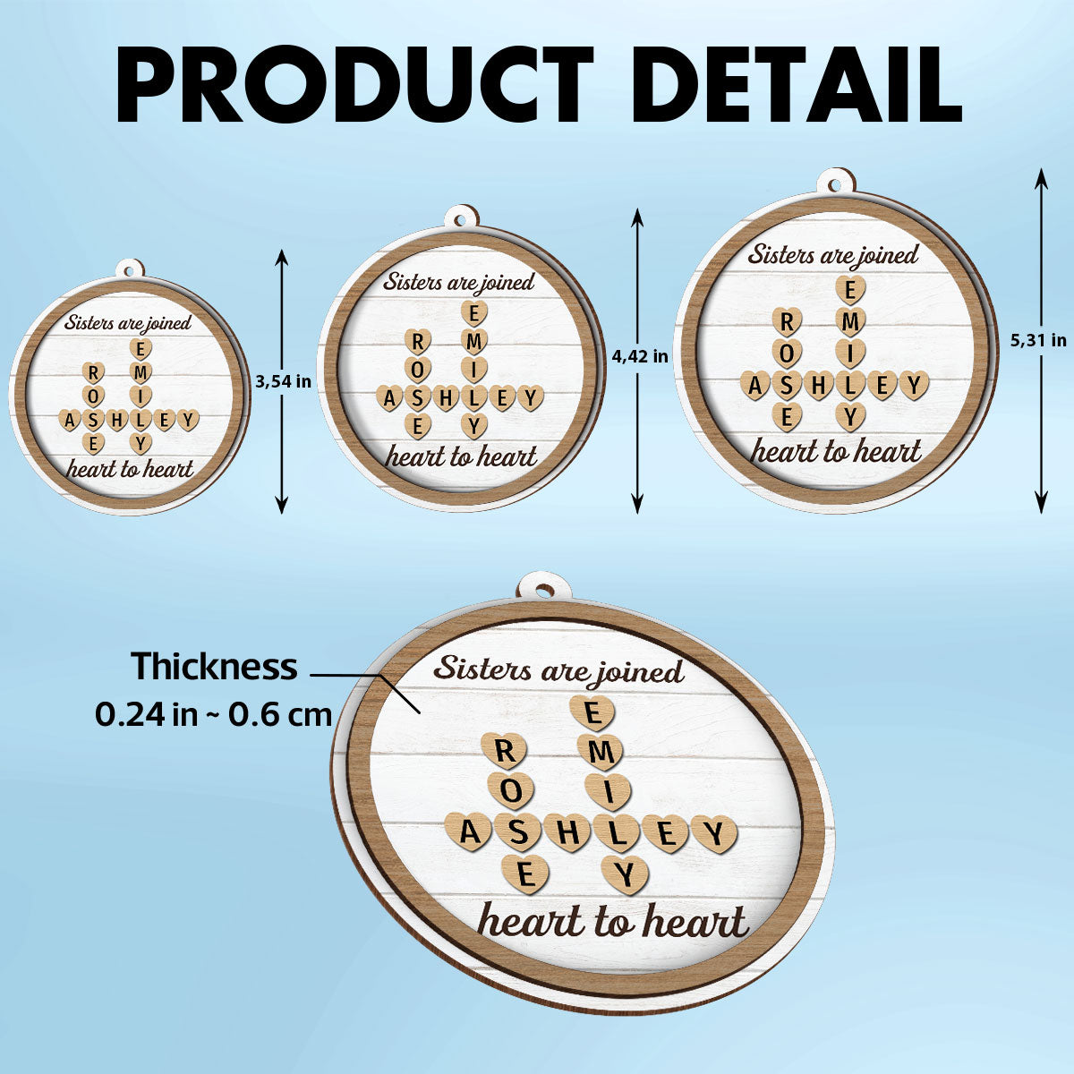Sisters Are Joined Heart To Heart Crossword Puzzle Personalized 2-Layer Wooden Ornament, Christmas Gift For Best Friends, Sisters