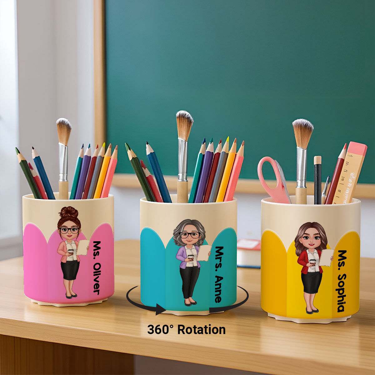 Personalized Rotating Pen & Pencil Holder for Desk Decor for Classroom, Teacher Organization, Back to School Teacher Gift Idea