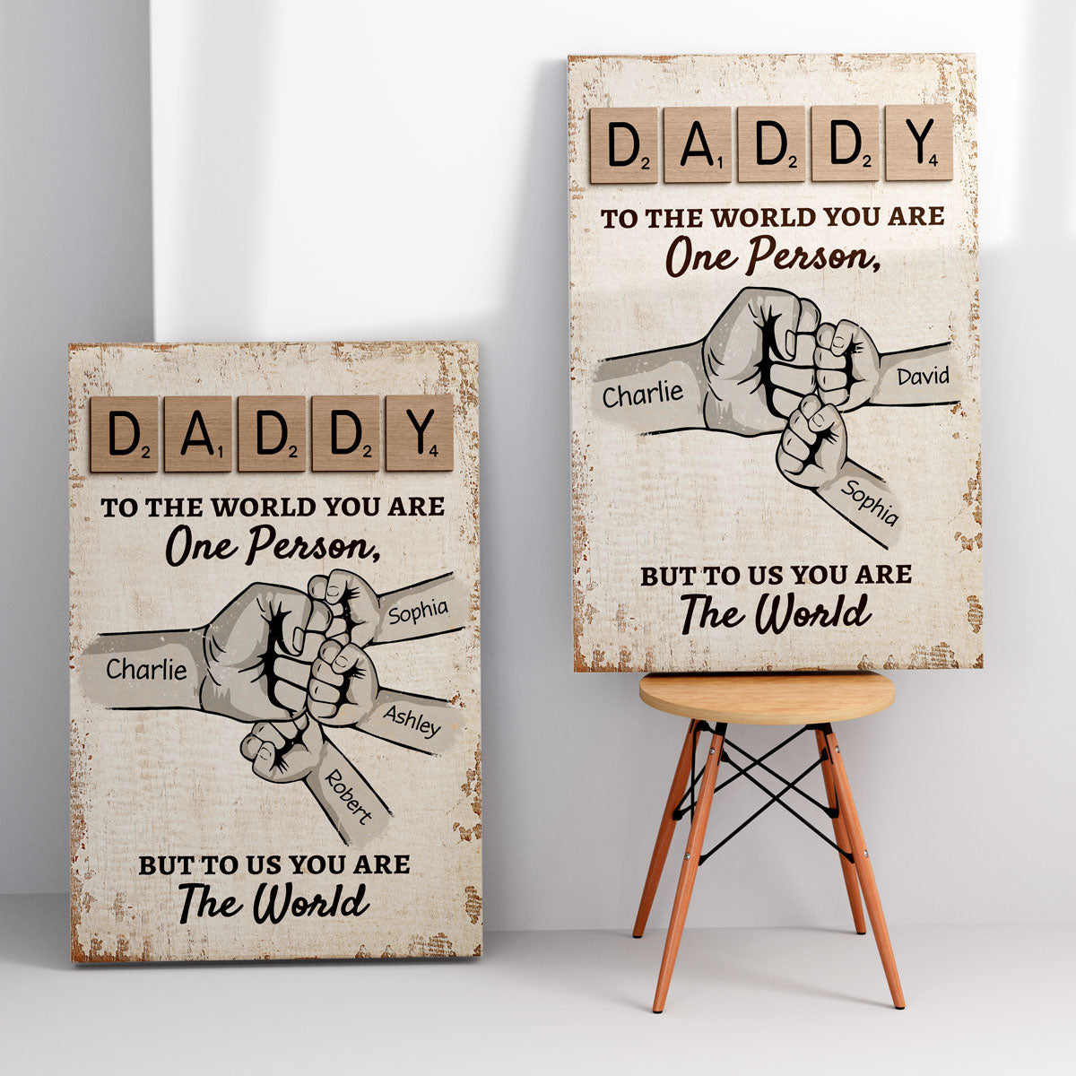 Daddy To The World You Are One Person But To Us You Are The World Personalized Photo Canvas Print