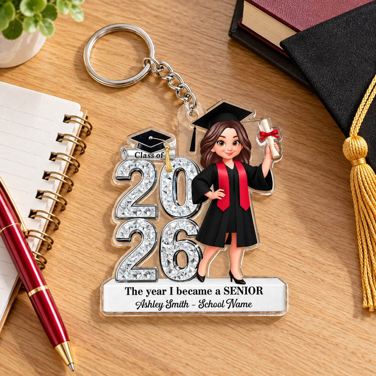 The Year I Became A Senior - Personalized Acrylic Keychain - Christmas Gift For Seniors, Daughter, Son, Granddaughters, Grandsons