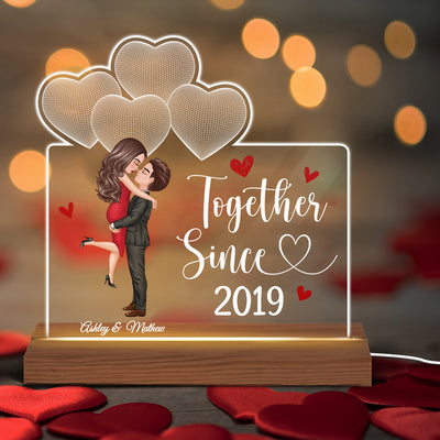Kissing Couple Under 3D Heart Together Since Personalized Custom Shape Acrylic Plaque With LED Night Light - Anniversary Gift For Couple - Gift For Him Gift For Her