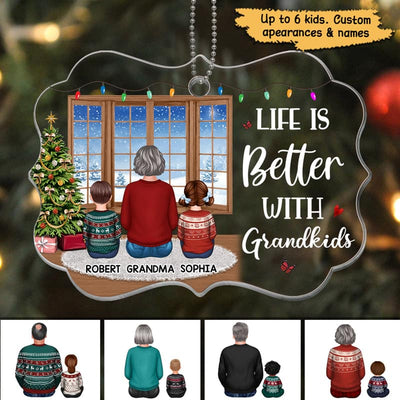 Sitting By Window Grandma Grandpa Grandkids Personalized Acrylic Ornament
