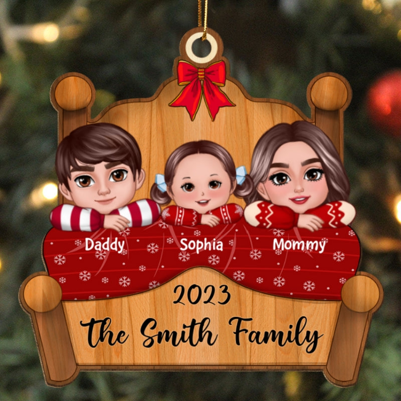 Christmas Family Laying On Bed Christmas Gift Personalized Wooden Ornament