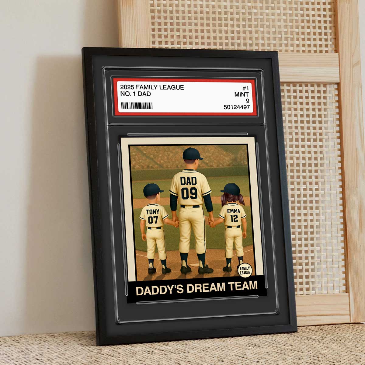 Baseball No. 1 Dad Man & Kids Trading Card Style Personalized Poster