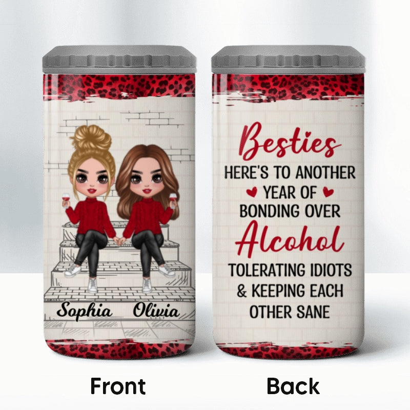 Besties Sisters Outline Stair Leopard Personalized 4 In 1 Can Cooler