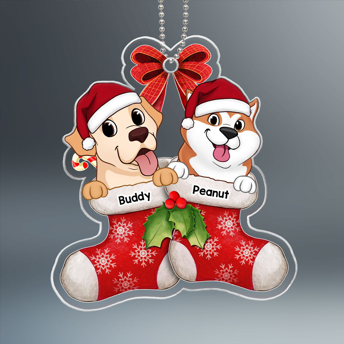 Cute Dogs On Christmas Stockings Personalized Acrylic Ornament