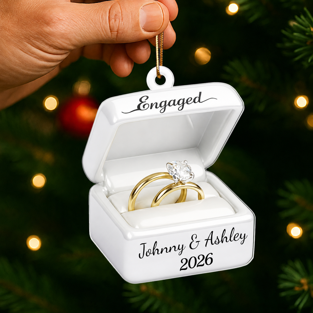 Custom Ring Box Couple Engagement - Personalized Acrylic Ornament, Custom Name Proposal Keepsake, Engagement Gift