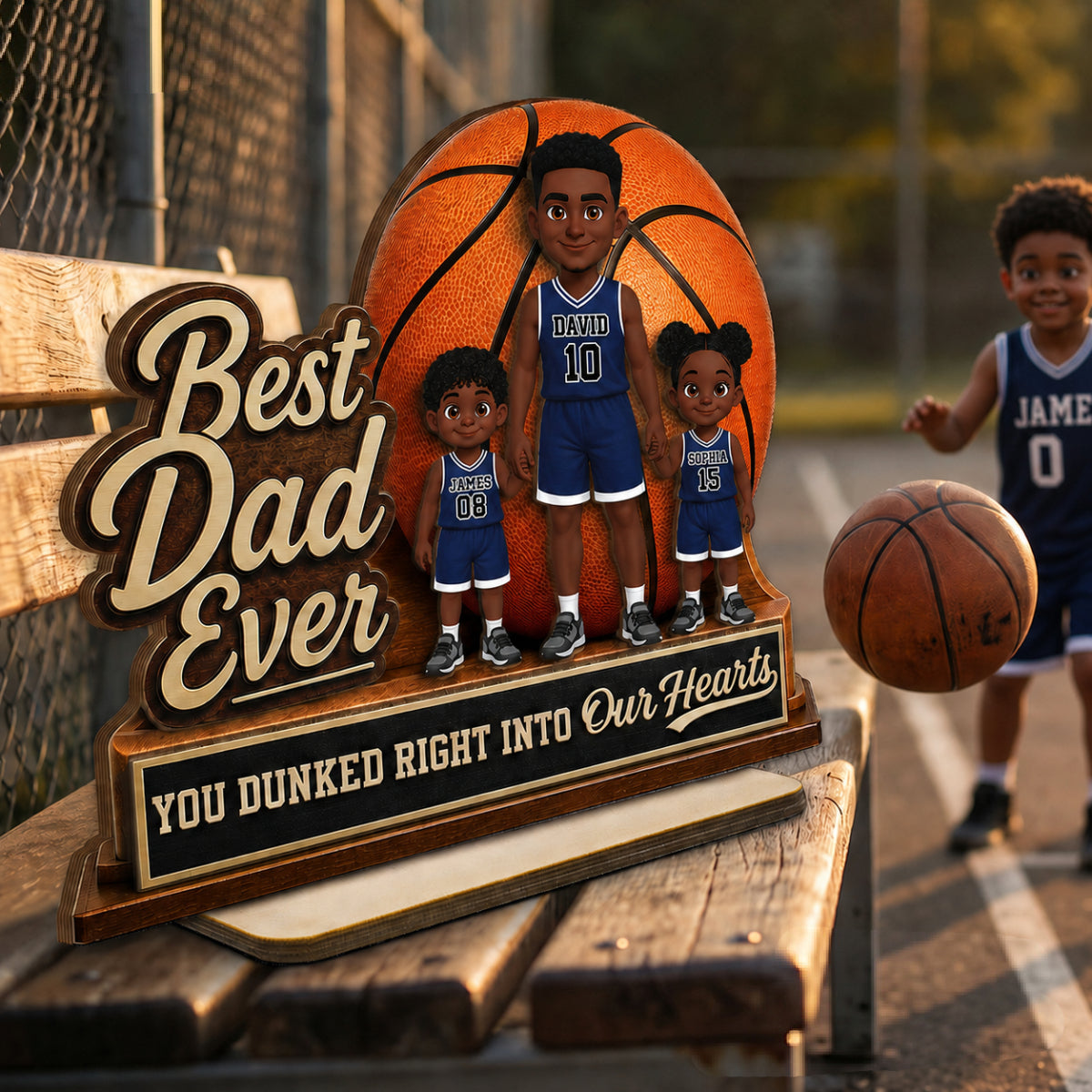 You Dunked Right Into Our Heart - Personalized 2-Layered Wooden Plaque - Father's Day Gift For Basketball Dad