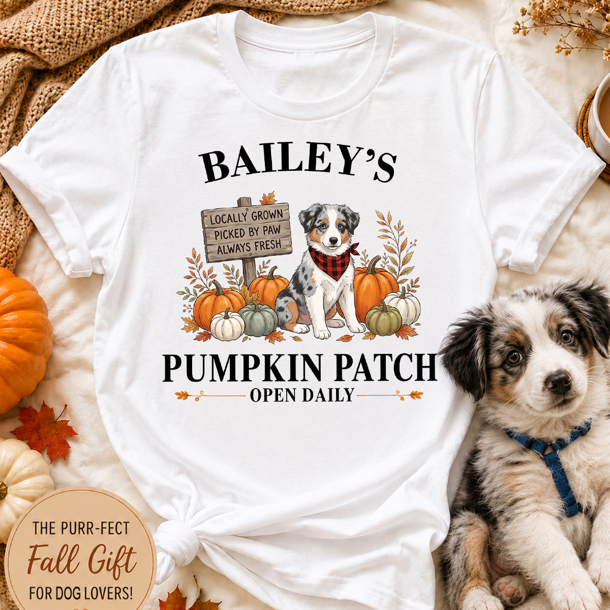 Custom Pet Photo Pumpkin Patch - Personalized Shirt - Trendy Fall Tee for Dog Mom, Cat Mom