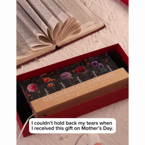 Grandma's Garden 3D Effect Birth Month Flowers Personalized Acrylic Block LED Night Light, Gift For Grandma, Mom