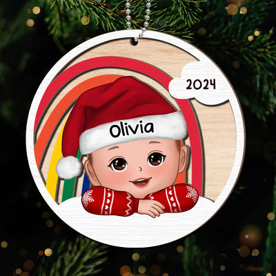 Cute Kid Rainbow Christmas Decor For Son Daughter Grandchildren Personalized 2-Layer Wooden Ornament