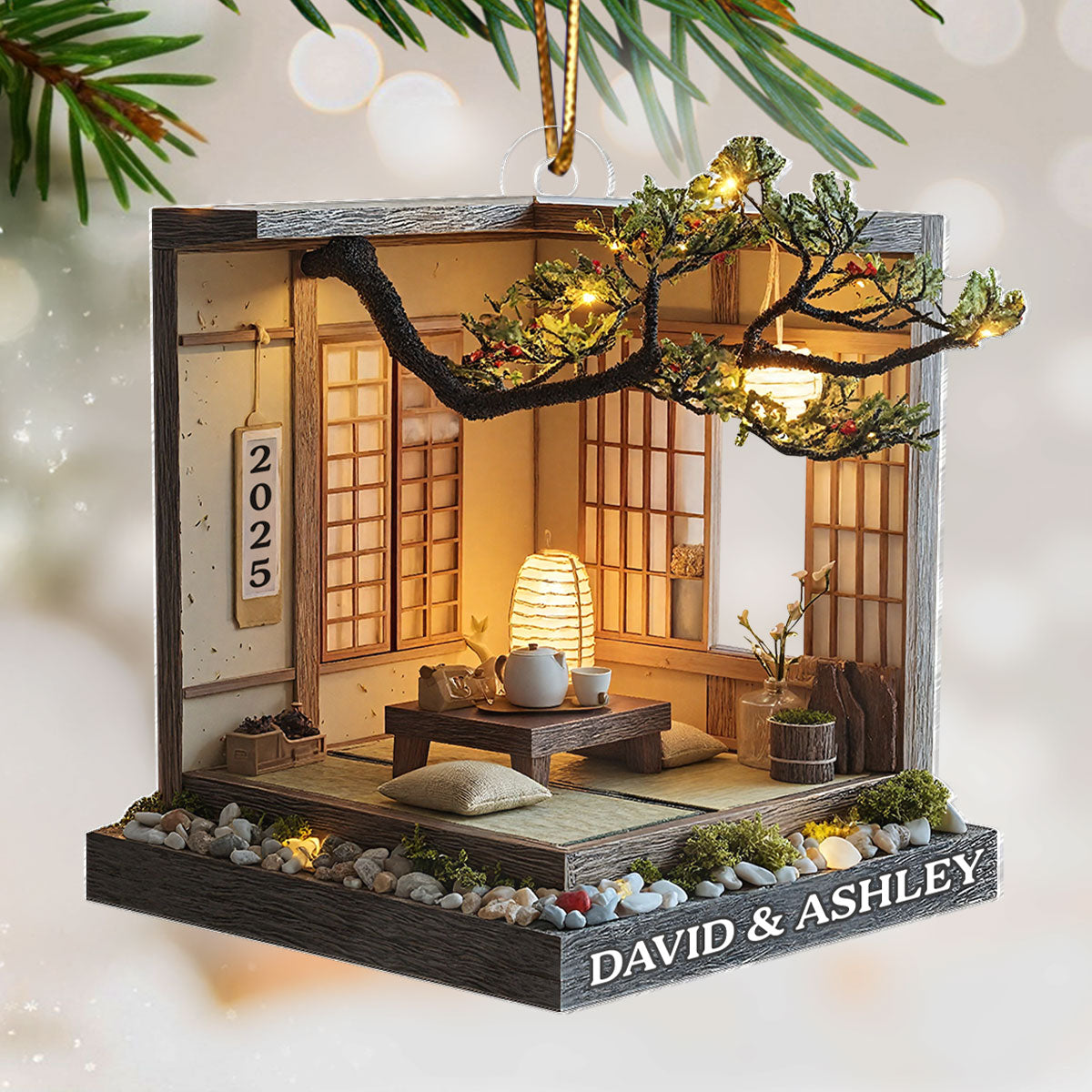 Zen Tea Room Japanese Minimalist Miniature - Personalized Acrylic Ornament - Christmas Gift For Him, For Her, For Couple