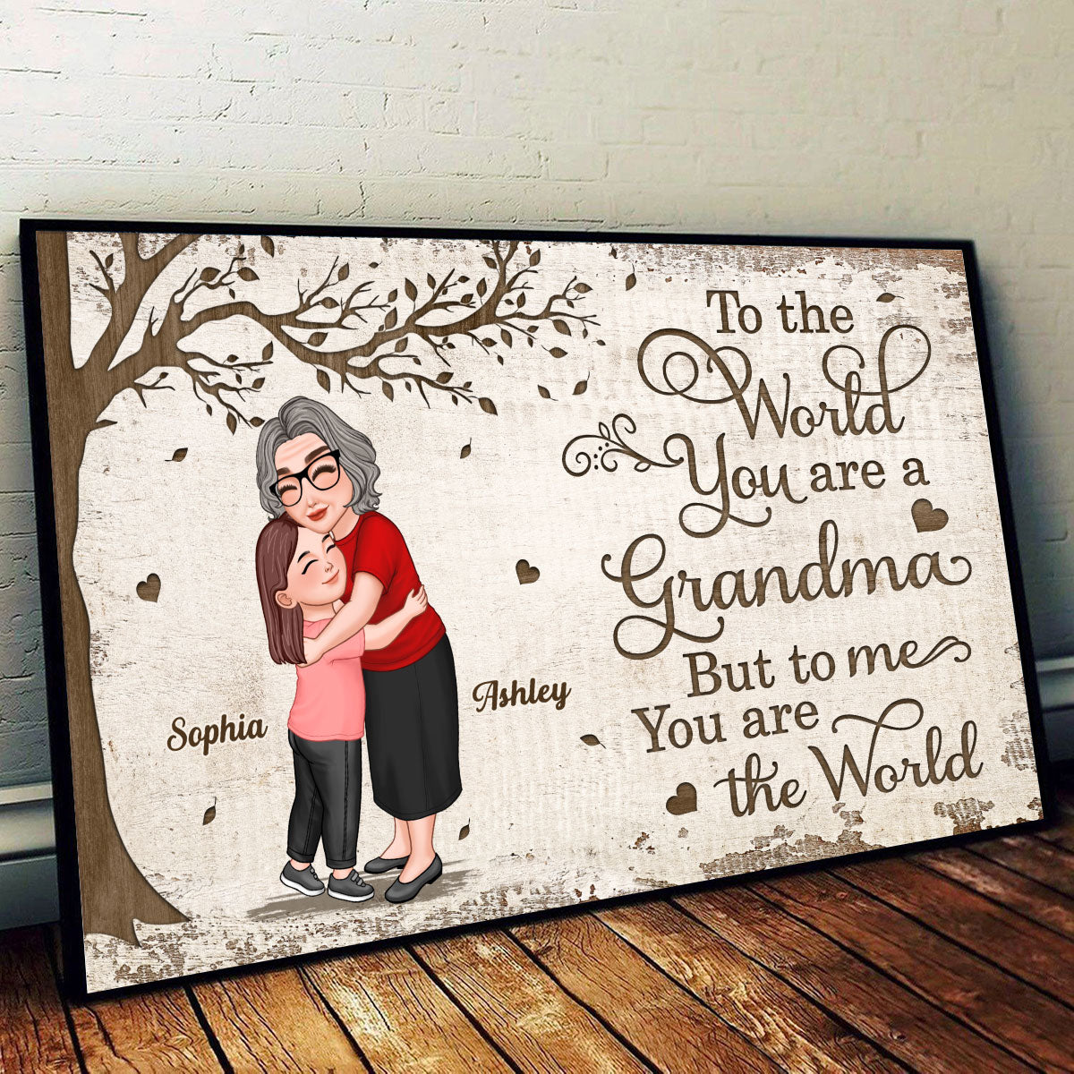 Grandma Mom Hugging Kid Under Tree Personalized Poster, Gift For Mom, For Grandma