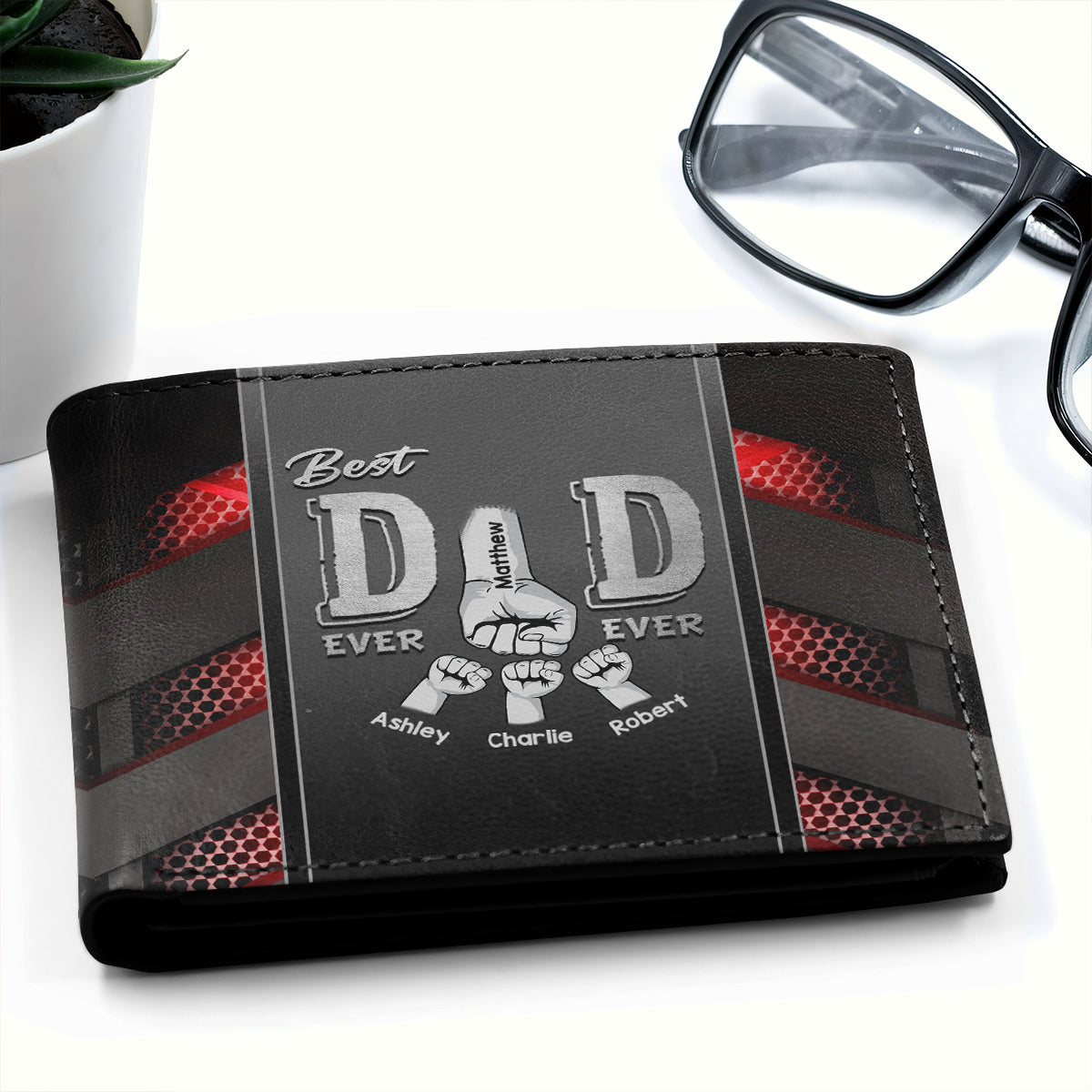 Best Dad Ever Fist Bump Personalized Men’s Wallet