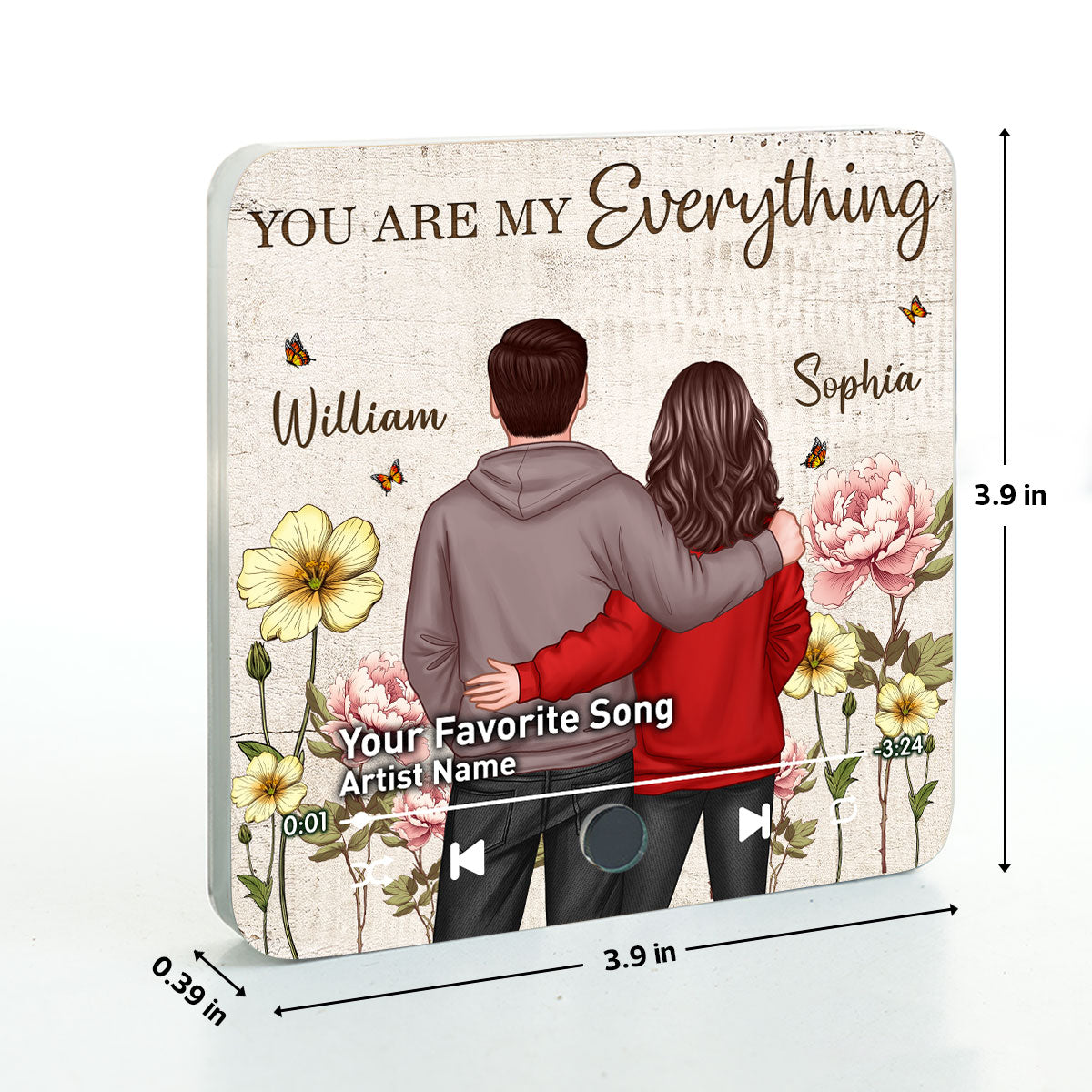 Couple Birth Month Flower Favorite Song Personalized Music Fridge Magnet, Heartfelt Gift For Couple, For Him, For Her, Boyfriend, Girlfriend, Husband, Wife