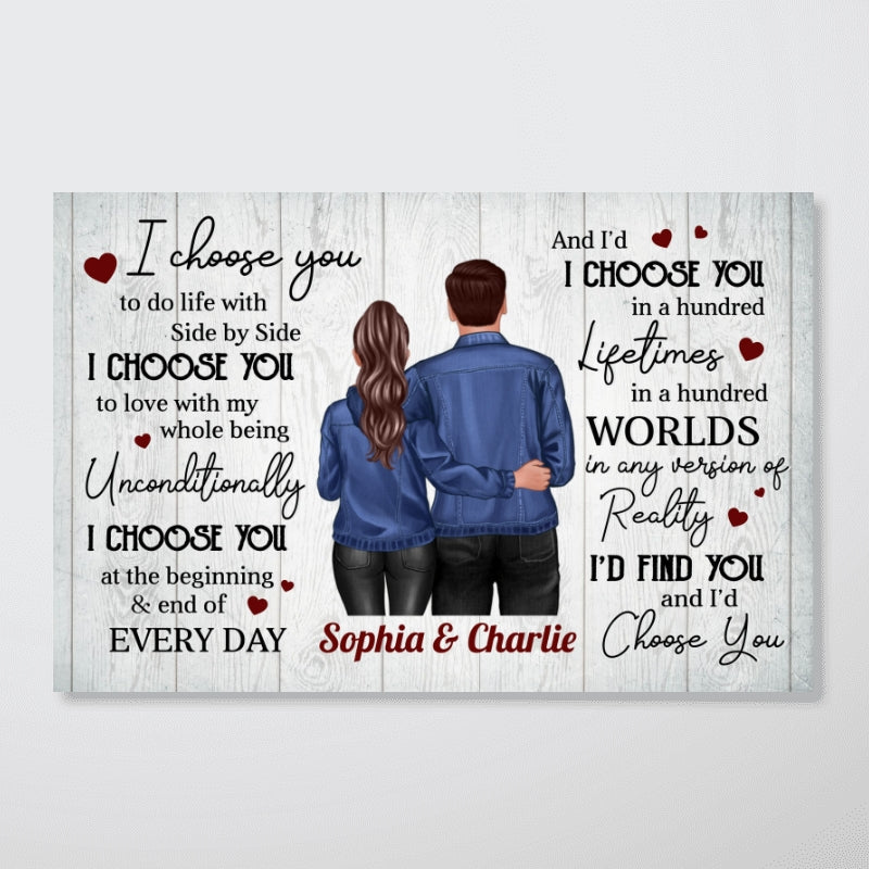 Denim Back View Couple Standing Hugging Personalized Horizontal Poster