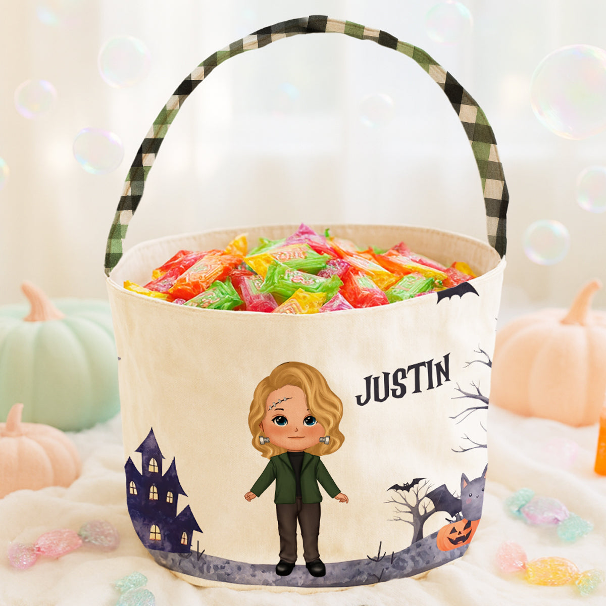 Halloween Cute Kids Characters Personalized Trick or Treat Basket, Gift for Daughter, Son, Grandkids