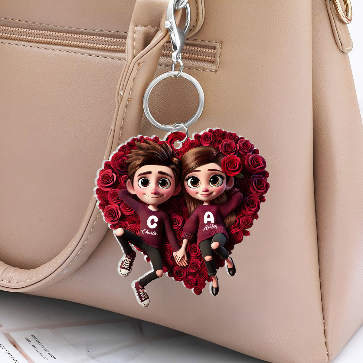 Rose Heart Couple Personalized Acrylic Keychain,  Gift for her, Gift for him