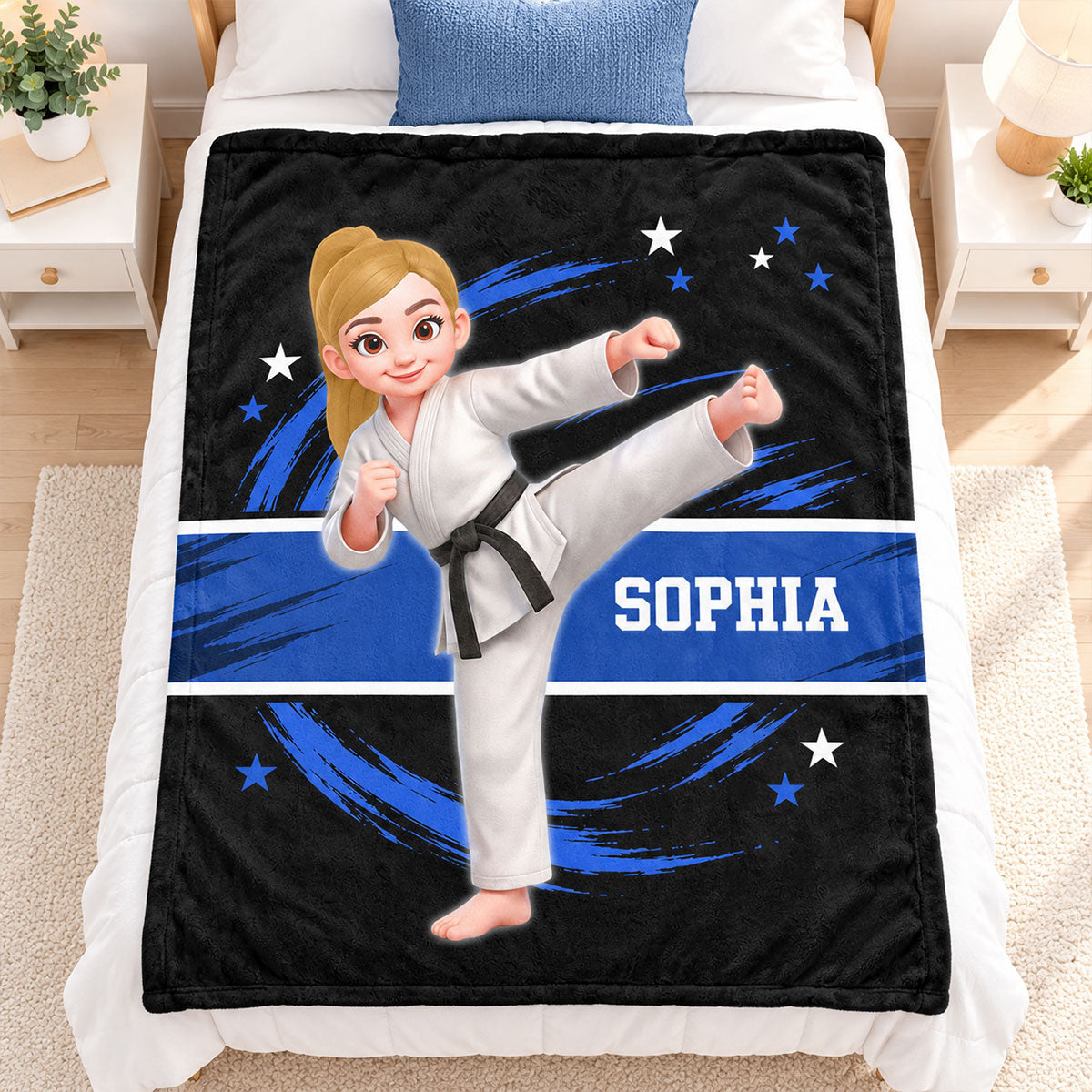 Karate Custom Name & Color - Personalized Fleece Blanket - Christmas Gift For Dad, Son, Boy, Daughter, Boy, Girl, Kid
