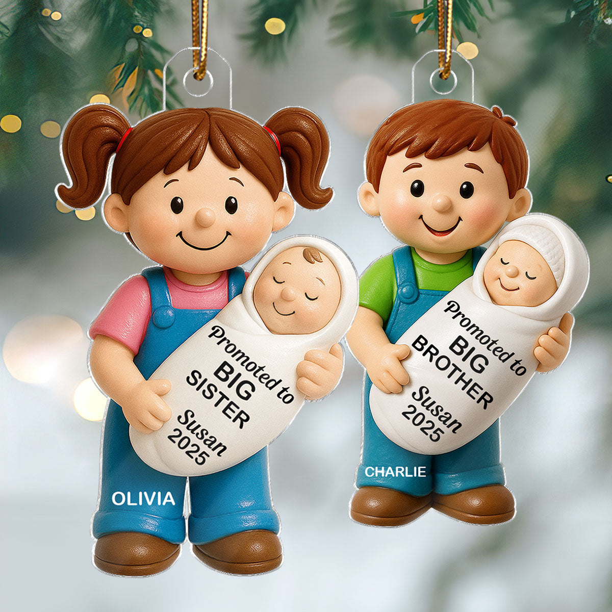 Promoted To Big Sister Big Brother Personalized Acrylic Ornament, New Big Brother, New Big Sister Gift
