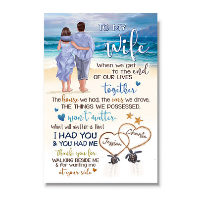 Back View Couple Walking On The Beach To My Wife Husband Personalized Vertical Poster