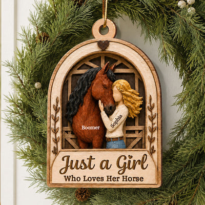 Girl With Horse In Barn 2D Flat Printed - Personalized Wooden Ornament - Keepsake Gift For Horse Lover