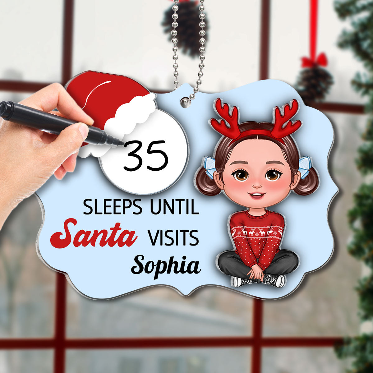 Cute Kid Countdown Sleeps Until Santa Visits Christmas Personalized 2-Layer Acrylic Ornament