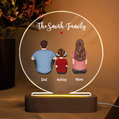 Whole Back View Family Couple Dad Mom Kids Dogs Cats Personalized Circle Acrylic Plaque LED Lamp Night Light